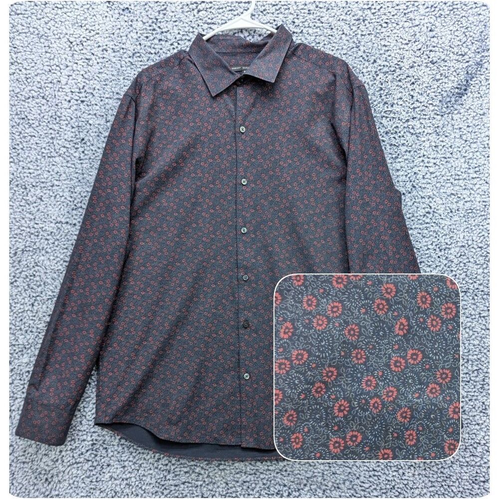 Robert Barakett Floral Button Up Long Sleeve Dress Shirt Sz XL Lightweight Blue
